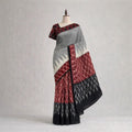 Grey, Red, and Black Ikat Cotton Saree
