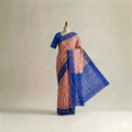 Coral & Royal Blue Diamond Ikat Cotton Saree