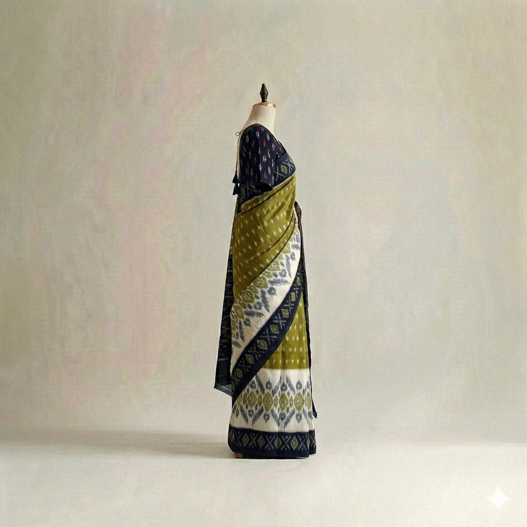 Olive Heritage Ikat Cotton Saree